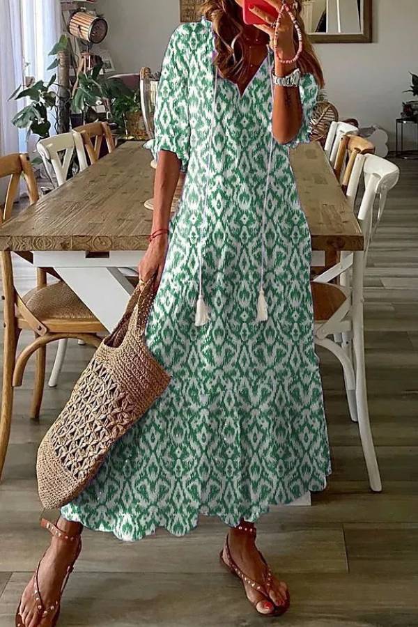 JO | Geometric print Casual V-neck maxi dress