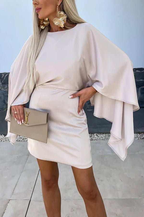 JO | Beautiful Wings Satin Butterfly Sleeves Elastic Waist Formal Mini Dress