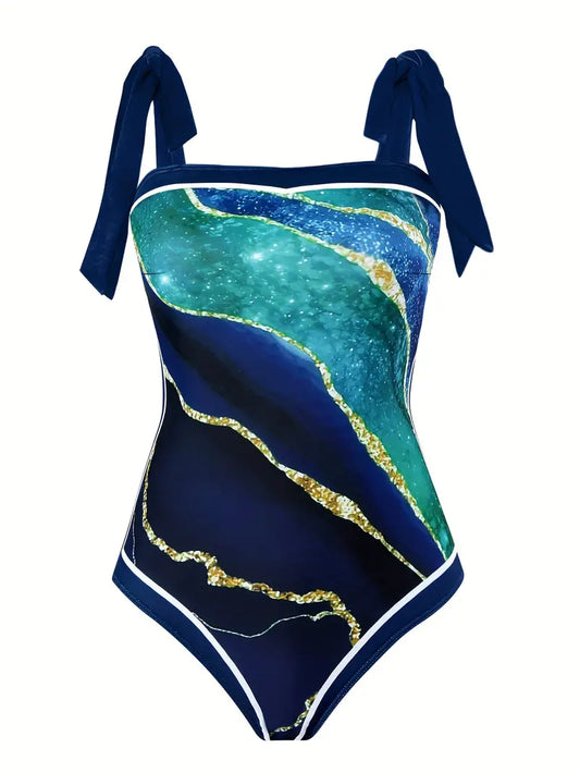 JO | Elegant swimsuit & skirt with marble print in one piece