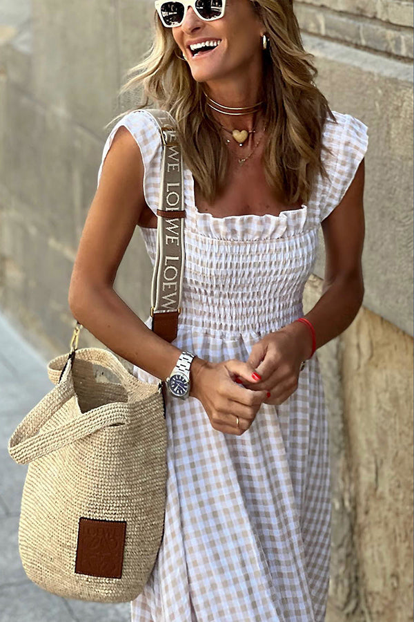 JO | Singing Solo Multi Plaid Maxi Dress with smocked top