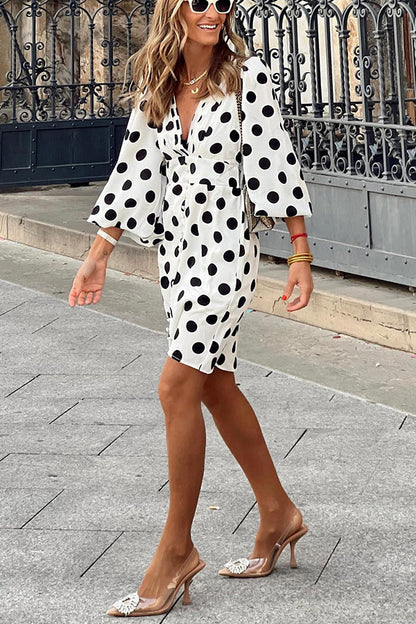 JO | Always The One Polka Dot Button Puff Sleeve Mini Dress