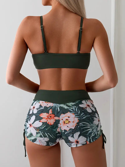 JO | Bikini with tropical floral print and drawstring
