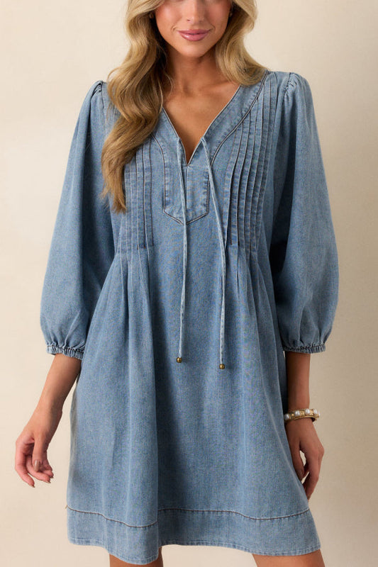 JO | Fate Would Have It Denim Playful Pleated Pocket A-Line Mini Dress