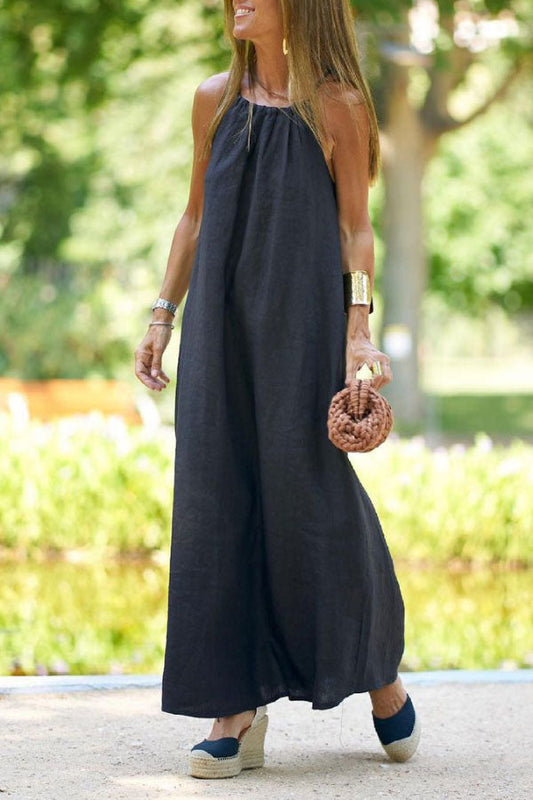 JO | Vintage Holiday Solid Color Halter Neck Maxi Dress