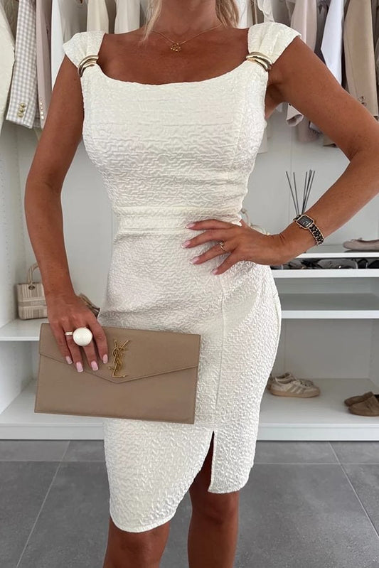 JO | Solid Color Strappy Metal Embellished Fitted Mini Dress