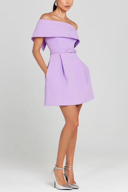 JO | Elegant Evening Lapel Bandeau Detachable Belt Pocketed Mini Dress