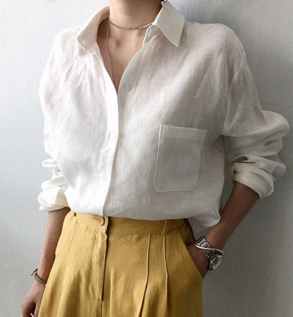 JO ladies cotton shirt spring loose plain shirt collar casual blouse