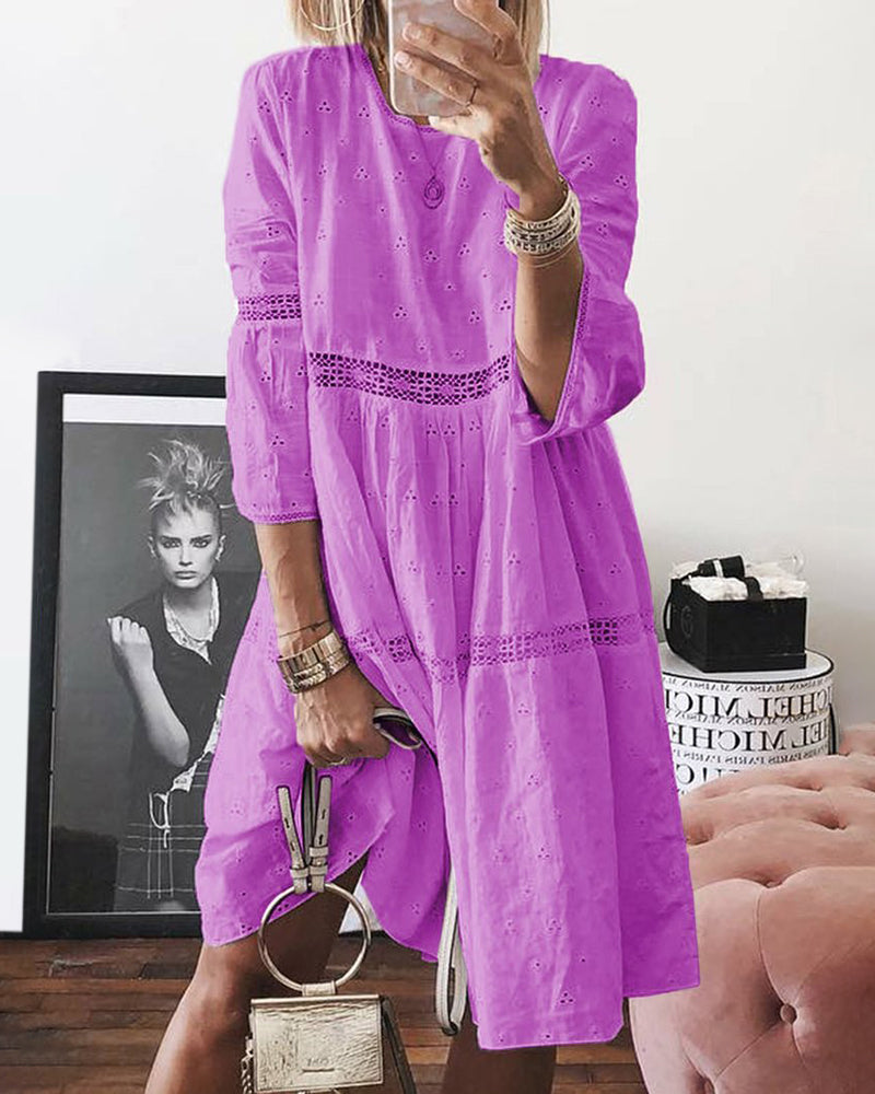 JO | Boho Solid Neckline Hollow Back 3/4 Sleeve Midi Dresses