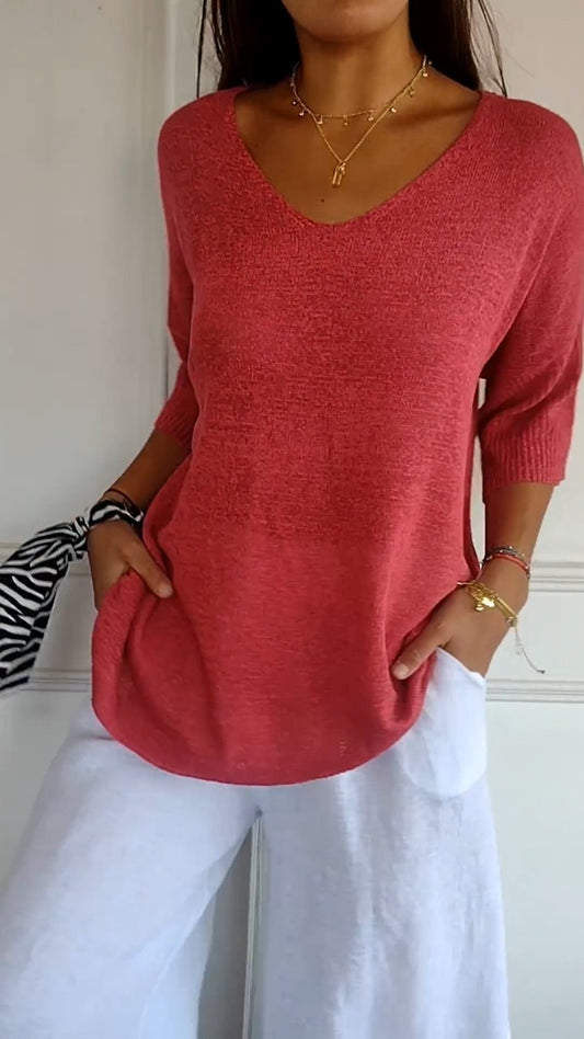 JO | Plain knitted top with V-neckline