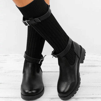 JO | Warm wool knitted leather boots for women
