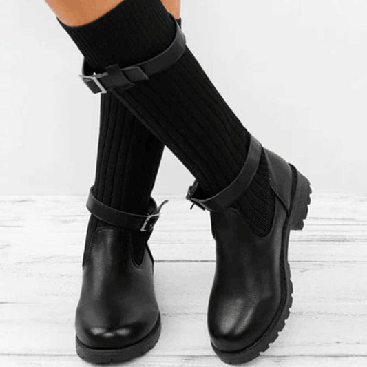 JO | Warm wool knitted leather boots for women