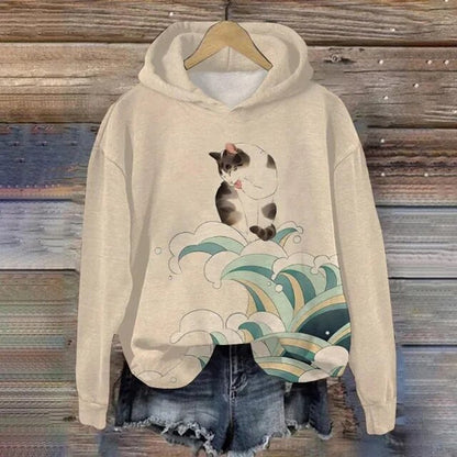 JO | Casual hoodie with stylish cat print