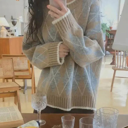 JO | Trendy plaid loose sweater
