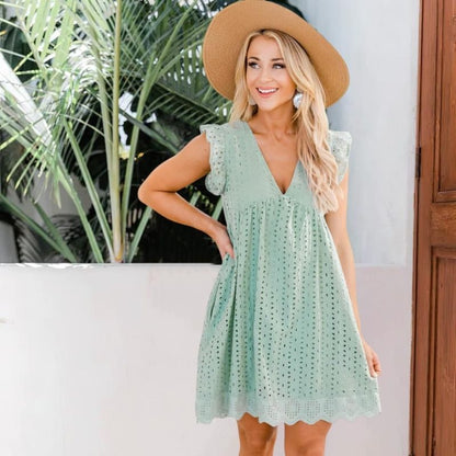 JO | airy mini dress with ruffles and eyelets for summer outings