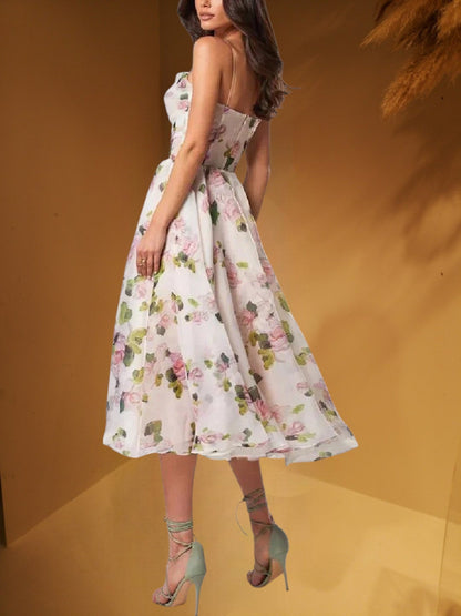 JO | Sleeveless midi dress for women with floral print and structured fit