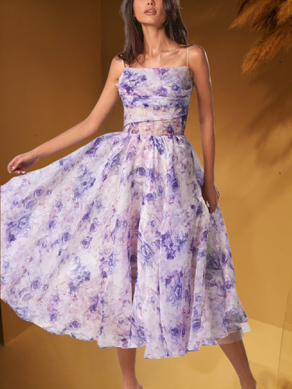 JO | Sleeveless midi dress for women with floral print and structured fit