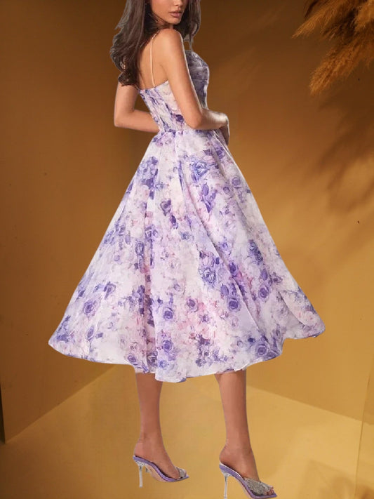 JO | Sleeveless midi dress for women with floral print and structured fit