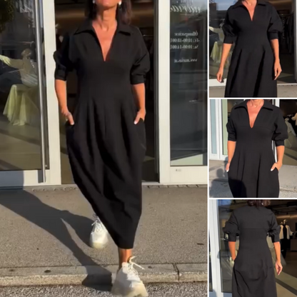 JO | Elegant midi dress with lapel and V-neckline