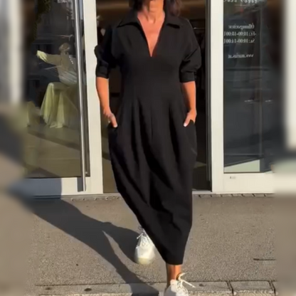 JO | Elegant midi dress with lapel and V-neckline