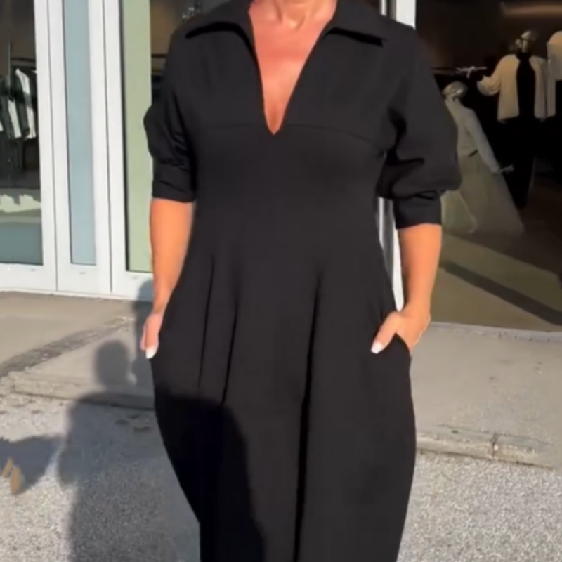 JO | Elegant midi dress with lapel and V-neckline