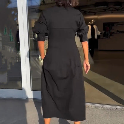 JO | Elegant midi dress with lapel and V-neckline