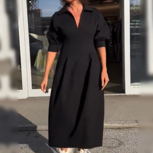 JO | Elegant midi dress with lapel and V-neckline