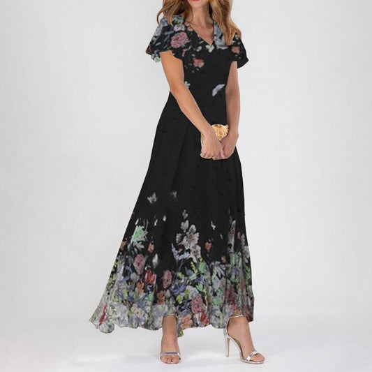 JO | Groovy Floral Print V-Neck Maxi Dress